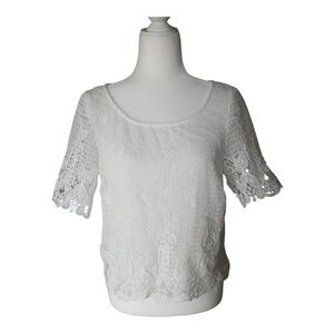 Elegant Overlay White Lace Women's Top